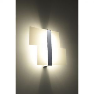 skandinavische Wandleuchte mit 2 Glasplatten und einem Stahlelement  2-flammige Wandlampe weiß chrom 28 x 39 cm 