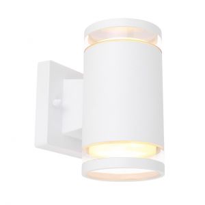 Up- and Downlight Außenwandleuchte mit Glas klar 2-flammige Außenwandlampe zylindrisch weiß 10 x 16.5 cm IP45 
