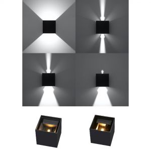 Up- and Downlight LED würfelförmige Wandleuchte mit regulierbaren Lichtaustritt Wandlampe schwarz 10 cm , schwarz