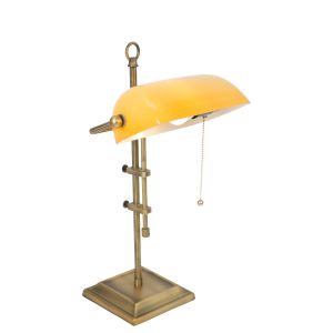 Vintage Tischleuchte mit kippbarem, orangefarbenem Glasschirm, Bankers Lamp,1-flammig, höhenverstellbar, Fuß bronze, E27 