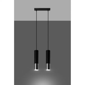 zylindrische Downlight Pendelleuchte aus Stahl 2-flammige Hängelampe schwarz chrom 29 x 100 cm 2x 40 Watt, 29,00 cm, 6,00 cm