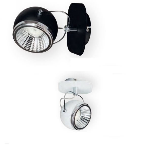 1flammiger LED Strahler Ball in Weiß oder Schwarz mit Chrom