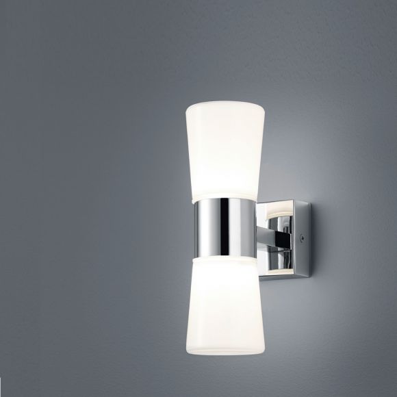 2-flg. LED-Badleuchte in Chrom glänzend, Opalglas weiß