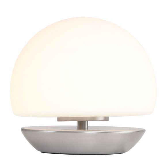 4-stufig dimmbare Kugeltischleuchte aus weißem Glas, Nachttischlampe mit silbernem Fuß, inkl. LED