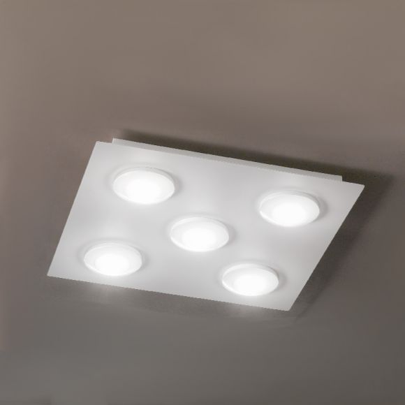 5-flg. LED-Deckenleuchte, quadratisch 45 x 45 cm, dimmbar
