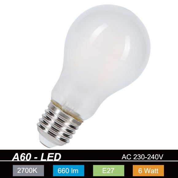 A60 LED-Leuchtmittel E27 6W, 660lm, 2700K, nicht dimmbar
