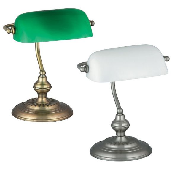Bankerslamp mit weißem oder grünem Leuchtenglas