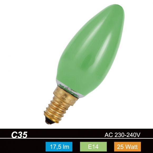 C35 Kerze, 25 Watt, E14, in grün