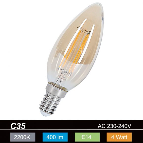 C35, E14 LED 4Watt  Deco Kerze 360° gold 