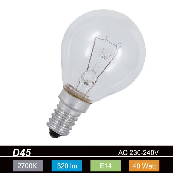 D45 E14 Tropfen klar Stoßfestes Leuchtmittel