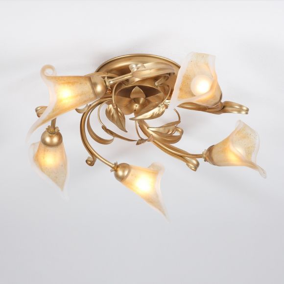 Deckenleuchte Florentiner-Stil, Gold / Antik, Glas amber