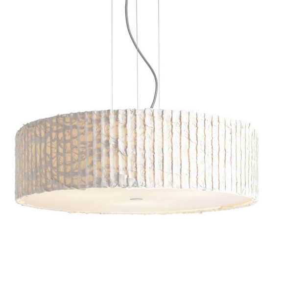 Design-Pendelleuchte mit Schirm aus Trevira-Stoff in ivory (elfenbein) - Textilkabel Silbergrau - Ø54cm