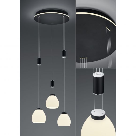 dimmbare höhenverstellbare runde LED Zugpendelleuchte mit Fernbedienung mit Glas Hängelampe Schwarz ø 43 cm