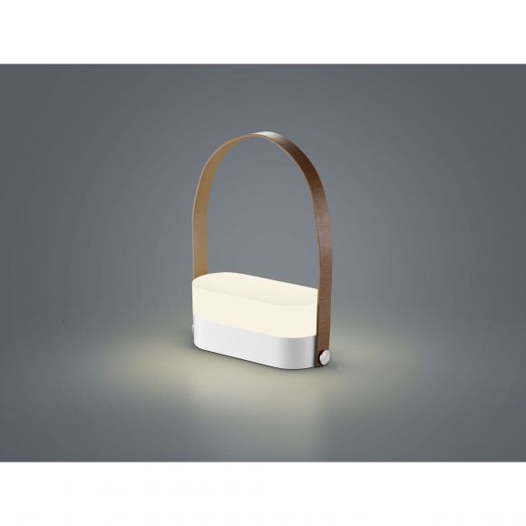 dimmbare ovale mobile LED Akkuleuchte Tischleuchte aus Acryl und Leder matt Außentischlampe grau IP 54