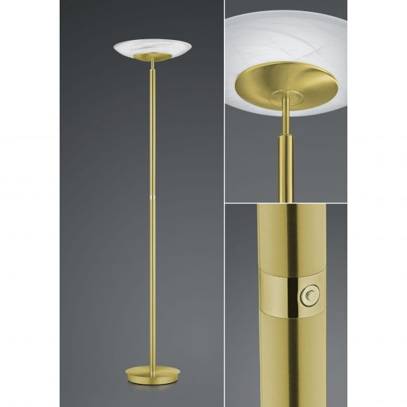 dimmbare runde LED Deckenfluter Fluter Stehleuchte mit Glas Alabaster matt Stehlampe messing mit Schalter ø 42 cm 