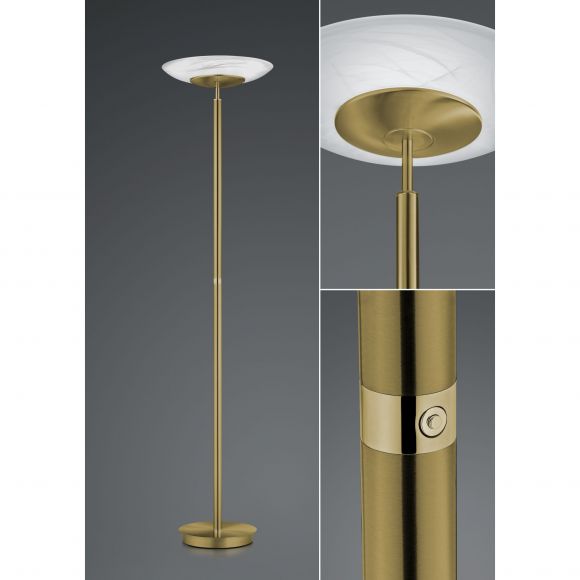 dimmbare runde LED Deckenfluter Fluter Stehleuchte mit Glas Alabaster Stehlampe messing mit Schalter ø 42 cm
