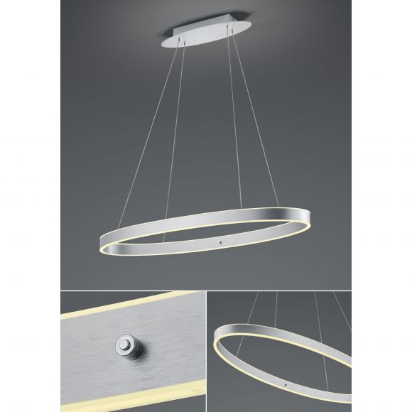 dimmbare runde LED Ring Pendelleuchte matt Hängelampe silber mit Schalter