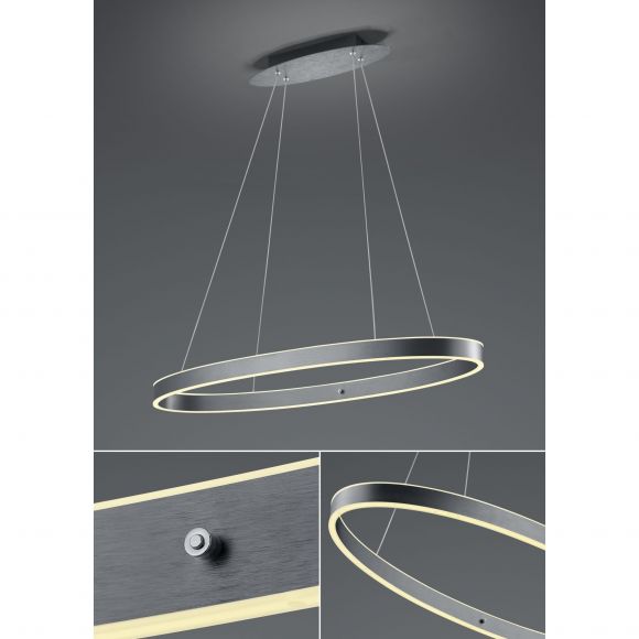 dimmbare runde LED Ring Pendelleuchte eloxiert Hängelampe anthrazit mit Schalter