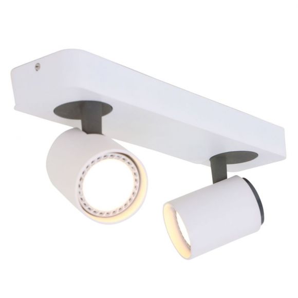 drehbarer LED Deckenstrahler, 2-flammig, weiß, Spotleiste, beweglicher Kopf, Retro, inkl. LED 2x 7W