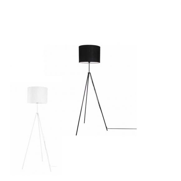 Dreibein Stehleuchte mit weißem oder schwarzem Stoffschirm, 1-flammig, E27, klassisch, Schnurschalter