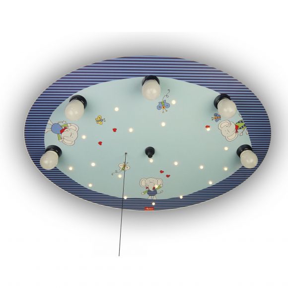 E14 Decken-Kinderleuchte mit Schlummerlicht 5-flammige Deckenlampe mit Schalter 71 x 53 cm Elefeant Lolo Lombardo