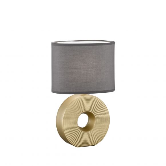 E14 Tischleuchte mit Stoffschirm und Ring aus Keramik Tischlampe gold anthrazit mit Schalter 38 cmcm