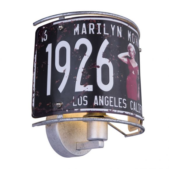 E14 Wandleuchte antik Retro aufwärts mit Dekore: 1 x Monroe Wandlampe silbermetallic