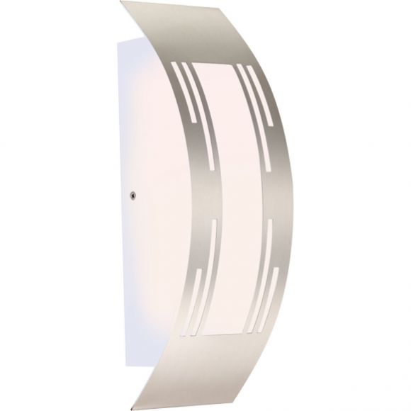 E27 Außenwandleuchte aus Edelstahl opal rechteckig gebogen für Wandmontage Außenwandlampe IP44 10 x 32 cm