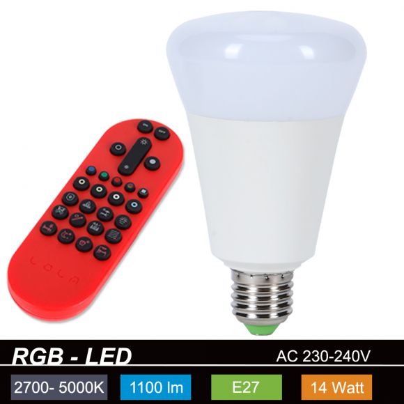 E27 RGBW Lola Bulb 14 W LED, inkl. Fernbedienung