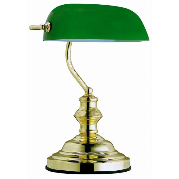 E27 Tischleuchte aus GlasTischlampe grün mit Schalter grün, Messing-poliert