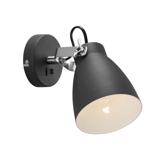 E27 Wandleuchte Industrial-Style Wandlampe Schwarz mit Schalter ø 12 cm 