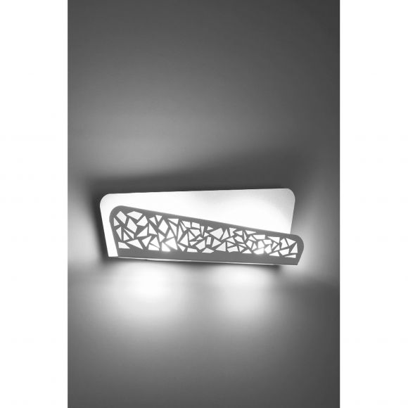eckige Wandleuchte aus Stahl  2-flammige Wandlampe weiß mit Ornamente und indirektem Licht 40 x 4 x 15 cm
