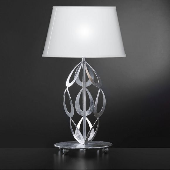 Elegante Tischleuchte - Lampenschirm in Weiß - Oberfläche in Blattsilber