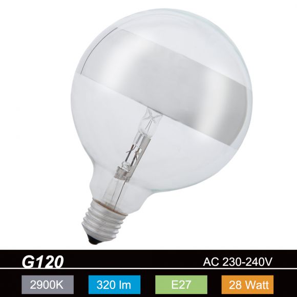G120, Globe, Ringspiegel-silber, E27, 28 Watt