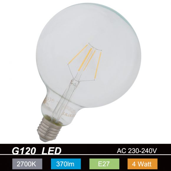 G120  LED Globe 4W transp. E27 2700K  230V 370 Lumen