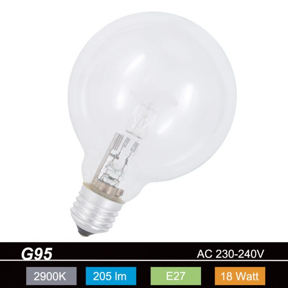 G95 Globe,  E27, klar, 18 Watt