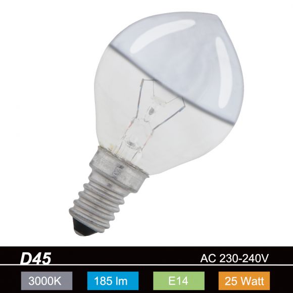 Glühlampe D45, E14 kopfverspiegelt silber 25 Watt