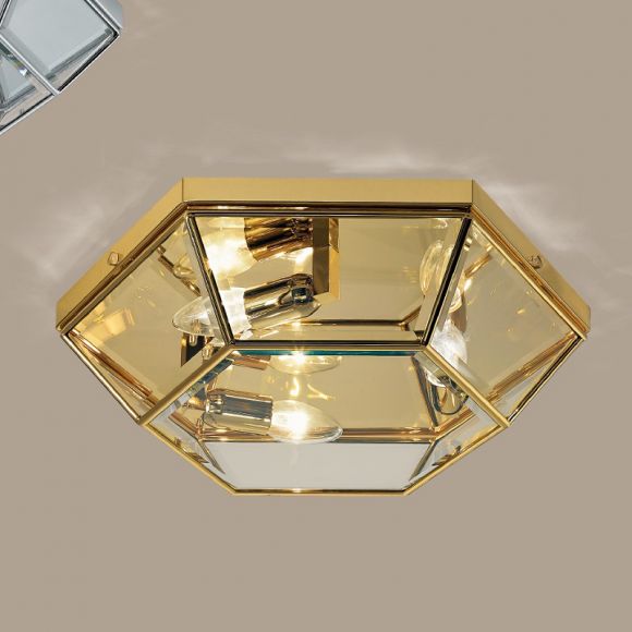 handgefertigte Deckenleuchte mit hochwertigem Kristallglas, Ø 38cm in 24 Karat vergoldet poliert-Kristallglas klar