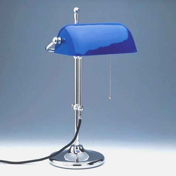 Höhenregulierbare Bankers-Lamp in chrom - Glasschirm blau