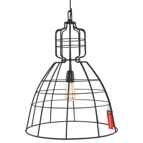höhenverstellbare Käfig-Pendelleuchte mit sichtbarer Lampenfassung, Cage Retro, schwarz, E27