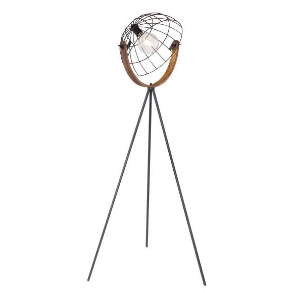 höhenverstellbare runde E27 Stehleuchte aus Holz matt Tripod Schirm verstellbar Schrim-DM: 40 cm Stehlampe schwarz mit Schalter ø 60