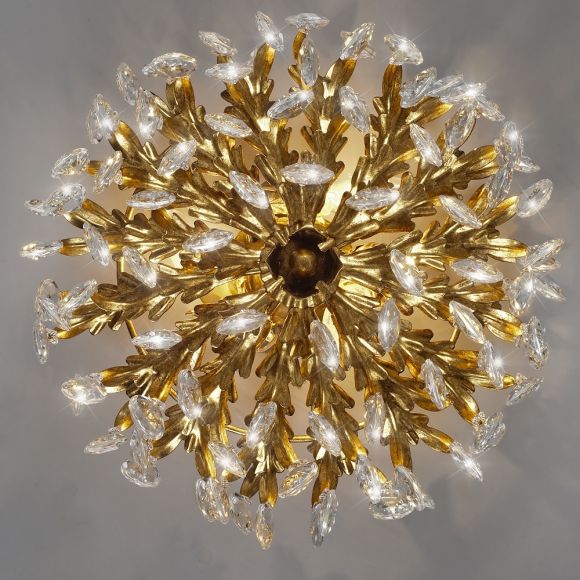 Hochwertige Florentiner Deckenleuchte - Blattgold - 3-flammig - Glasbehang 