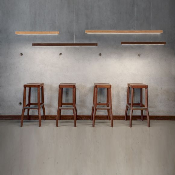 Buche / Nussbaum Holz LED Pendelleuchte Smal für den Esstisch schlichtes skandinavisches Design mit Tochdimmer
