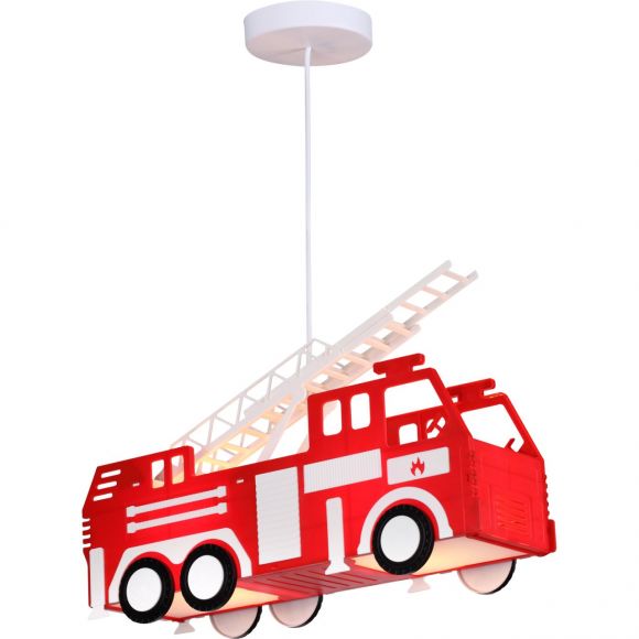 Kinderleuchte E27 Pendelleuchte nur LED einsetzbar Feuerwehrauto 2-flammige Hängelampe multicolor
