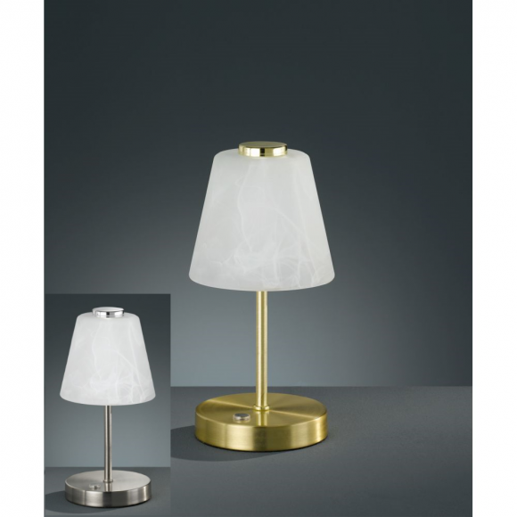 Klassische LED Tischleuchte mit alabasterfarbigem Glasschirm, 4-stufig dimmbar, goldener Fuß, inkl. LED 2,5W