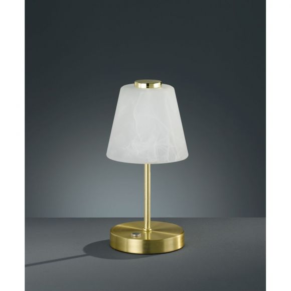 Klassische LED Tischleuchte mit alabasterfarbigem Glasschirm, 4-stufig dimmbar, goldener Fuß, inkl. LED 2,5W
