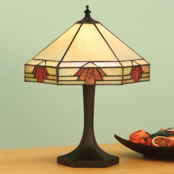 Kleine Tiffany-Tischleuchte - Dunkelbraun -  Tiffanyglas in warmen Farben -   Für Leuchtmittel 2x E27 60 Watt