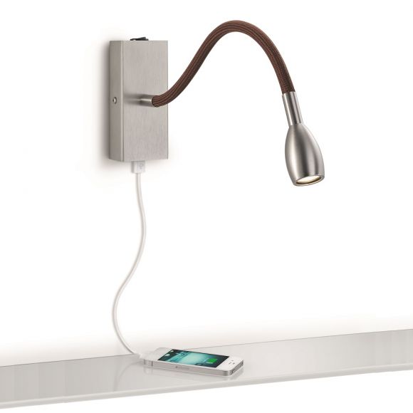 Knapstein LED-Wandleuchte mit USB Port, Flexschlauch 2 Farben