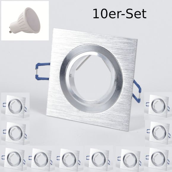 LED Decken-Einbaustrahler 10-er Set , Aluminium, eckig, inkl. 7W LED, GU10, 9,1 x 9,1 cm 