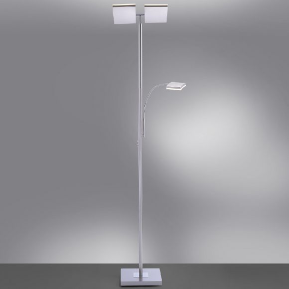 LED Deckenfluter mit Berührungsschalter und Lesearm und geteilten schwenkbaren Fluterkopf, Touchdimmer, Steheleuchte